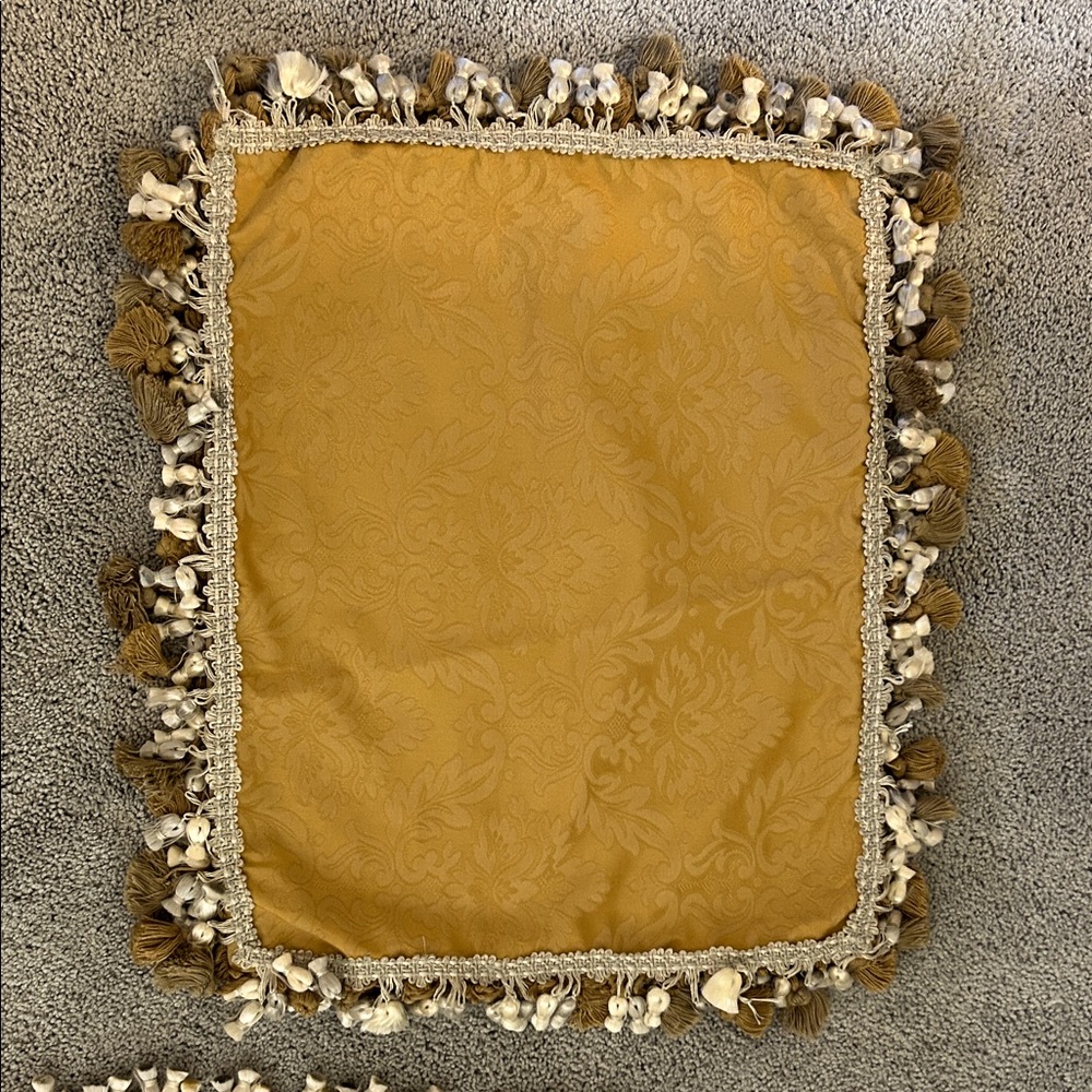 Decorative Gold Damask Pillow Cover with Tassels